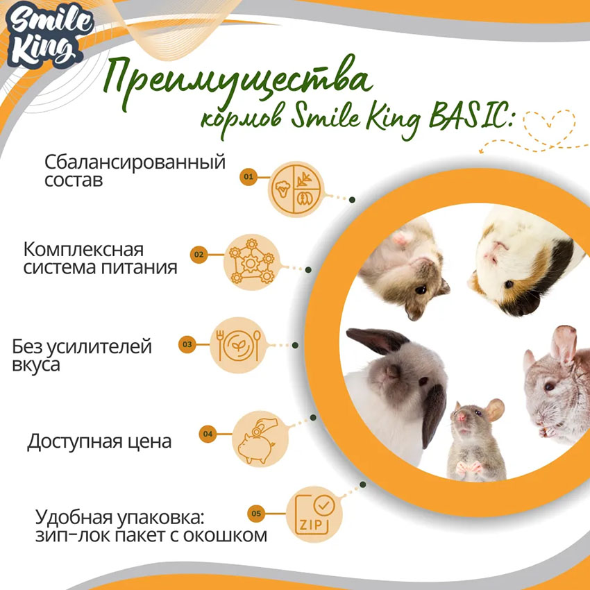 Корм для морских свинок Basic Smile King 10 кг сухой (Беларусь)