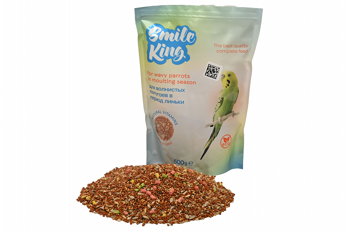 Корм для волнистых попугаев в период линьки Smile King сухой 500г (Беларусь)