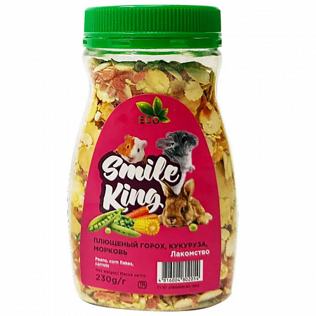 Лакомство для грызунов - Плющенный горох, кукуруза, морковь Smile King 230г (Беларусь)